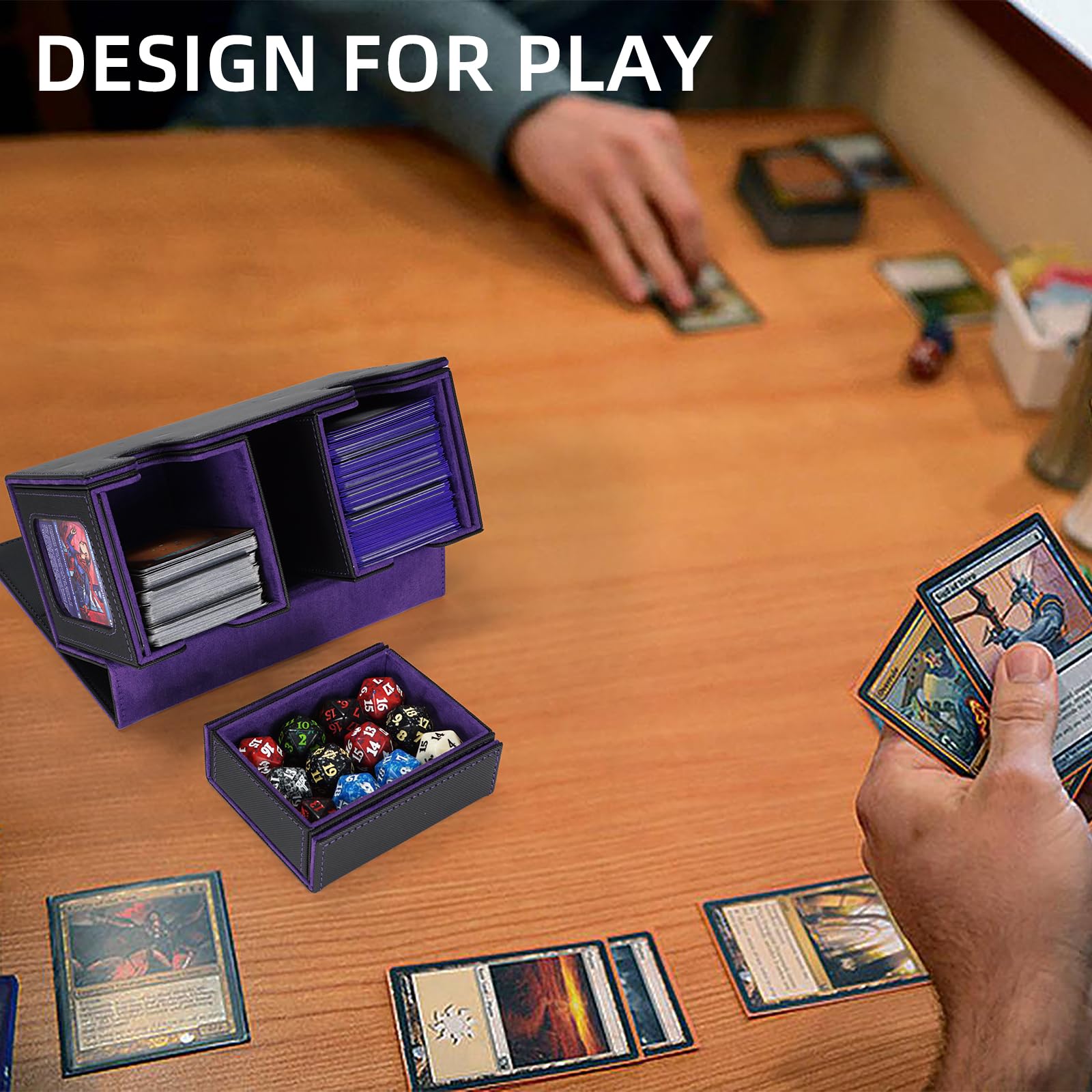AFIING commander box capacity illustrating space for two sleeved decks and accessories.