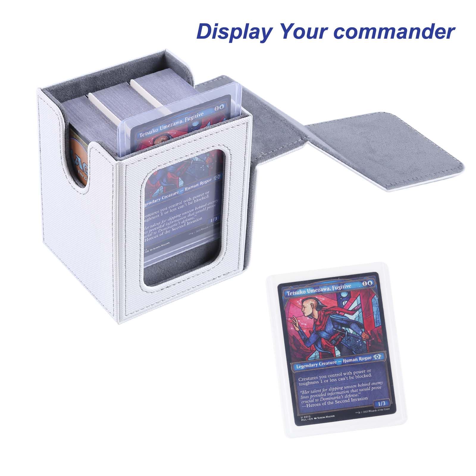 AFIING MTG deck box holds 100 double-sleeved Commander cards securely.