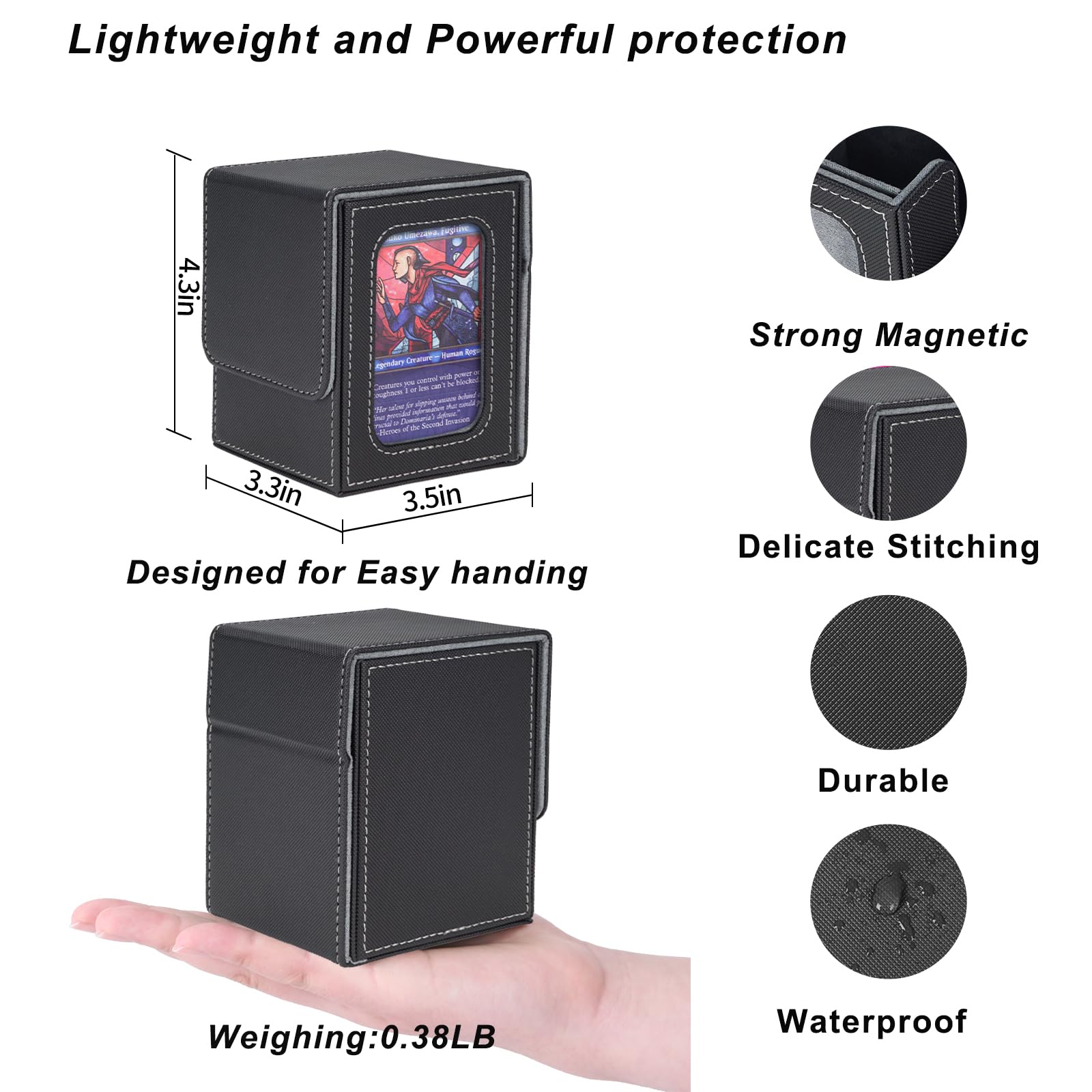 AFIING deck box includes two dividers, a dice bag, and a top loader