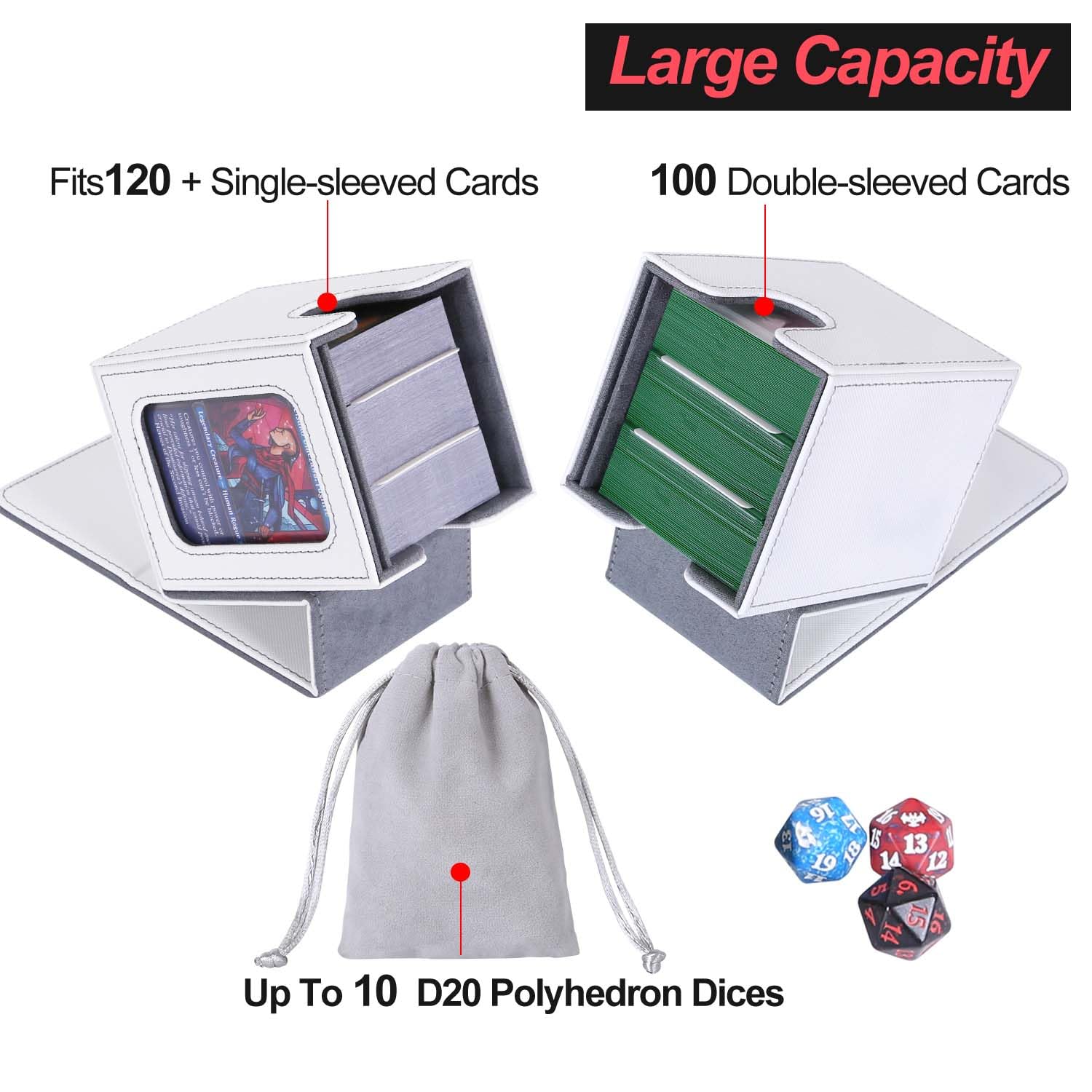 AFIING deck box includes two dividers and a drawstring bag for organization.