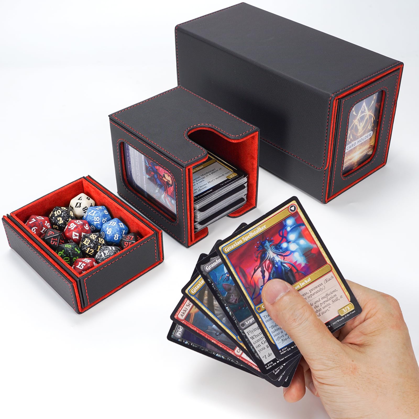 AFIING portable MTG storage supports swapping decks for game nights.
