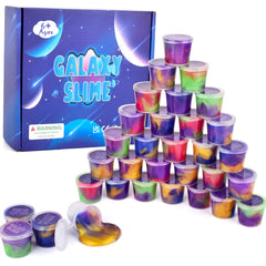 Afofall Galaxy Slime Display Box with vibrant, non-sticky slime colors for party tables