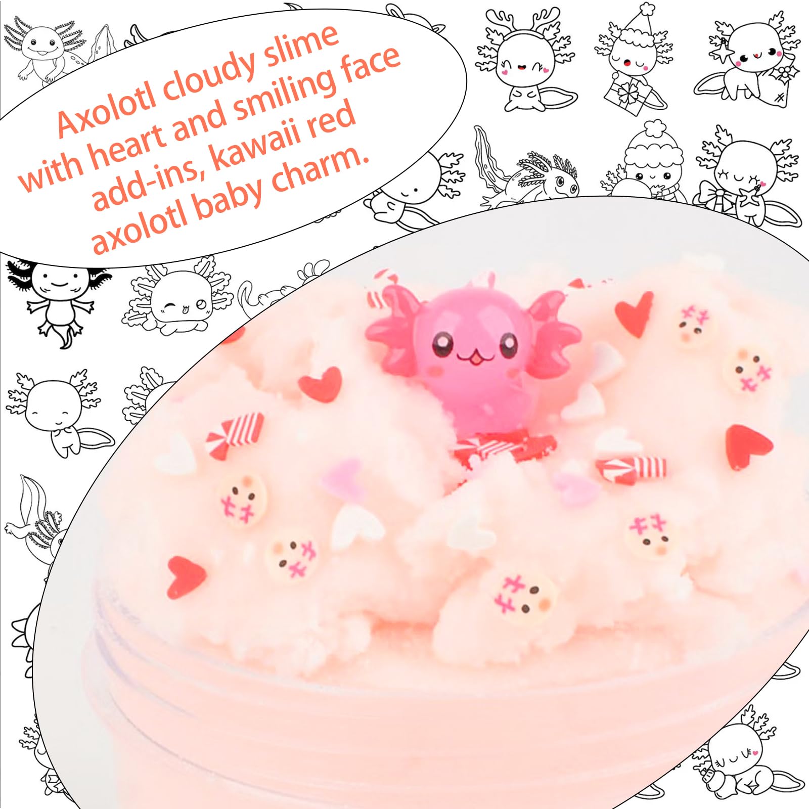 Afofall Peach scented slime with a resin axolotl charm for tactile fun.