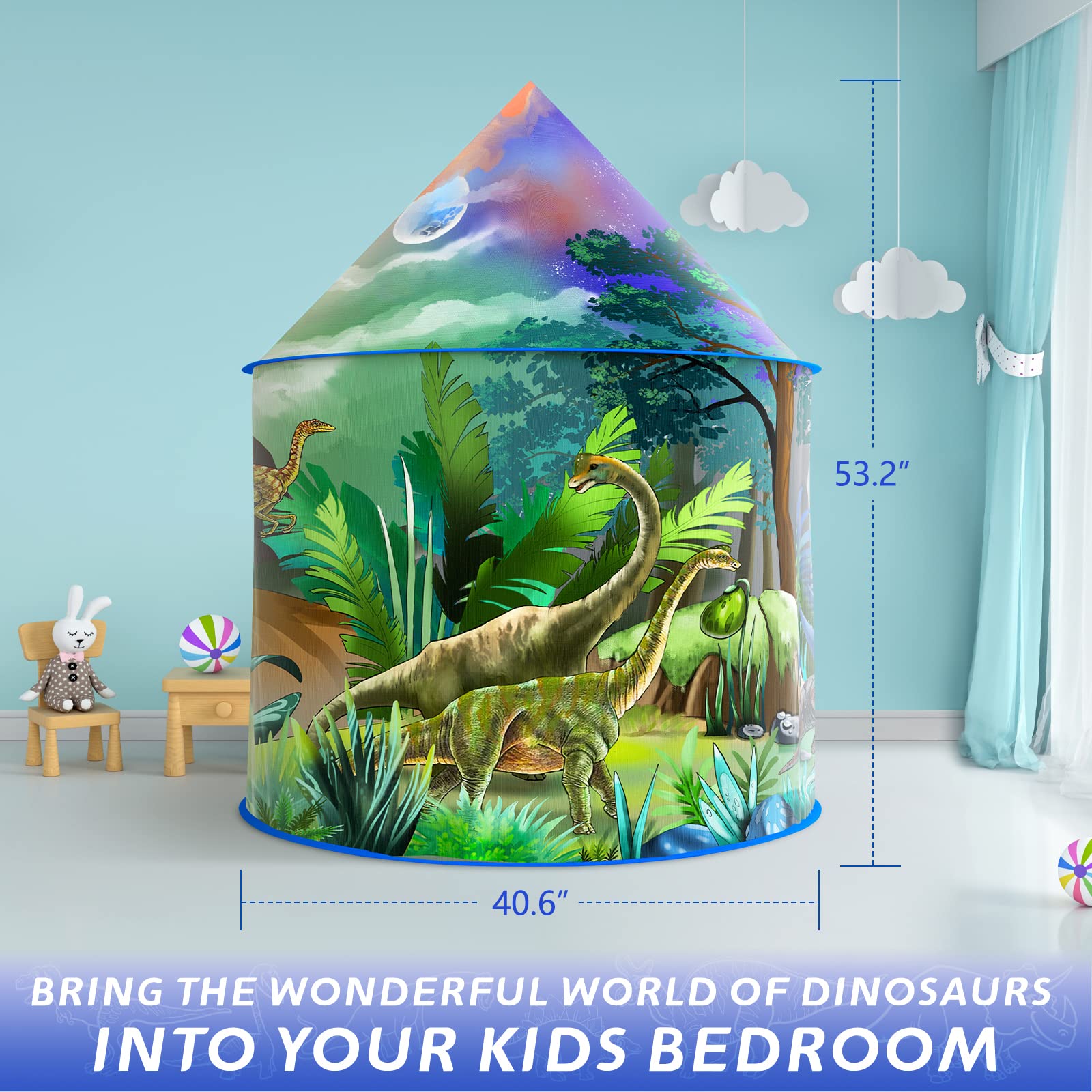 Afomida dinosaur play tent four-theme scenes offer varied sensory experiences.