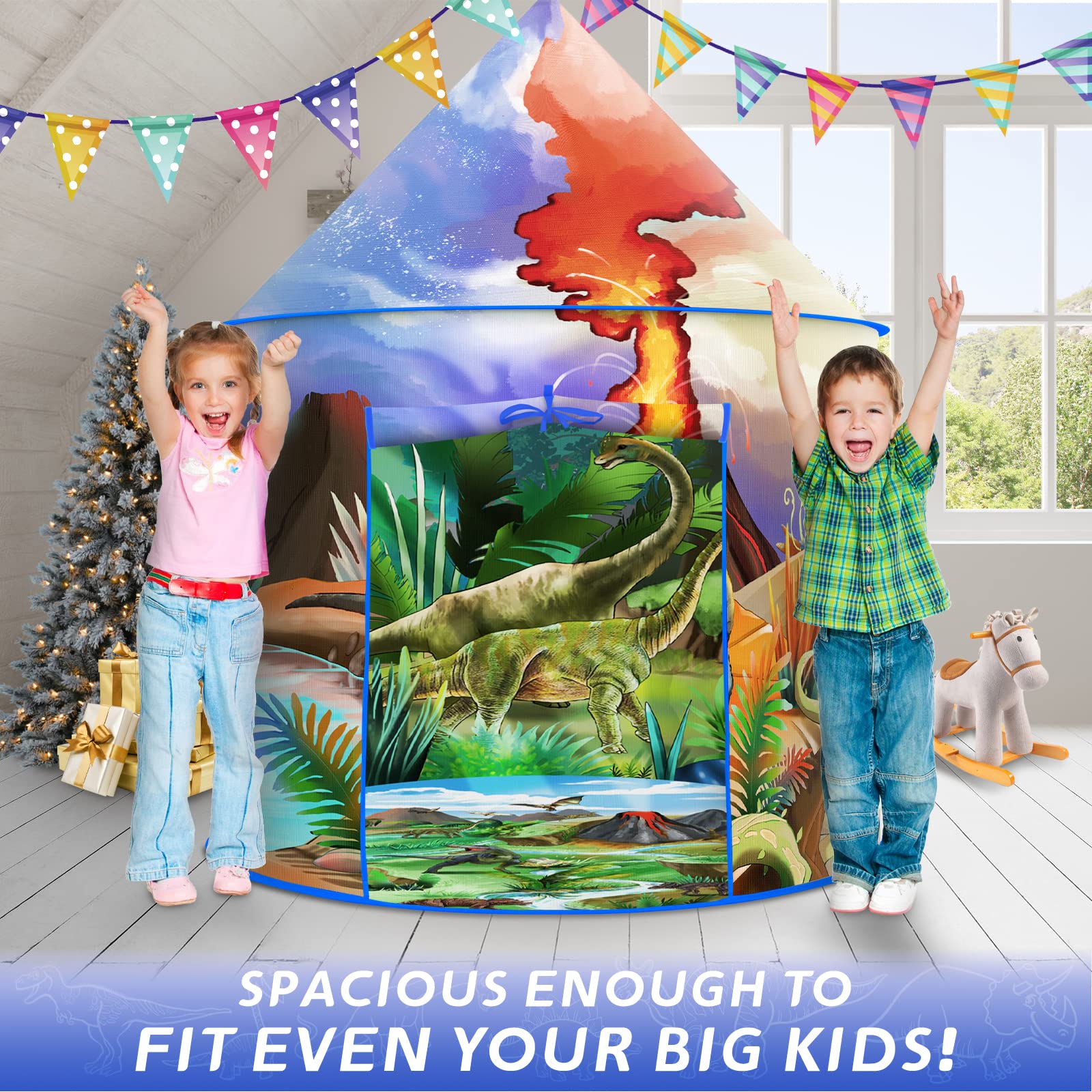 Afomida dinosaur play tent interior space great for group pretend play.