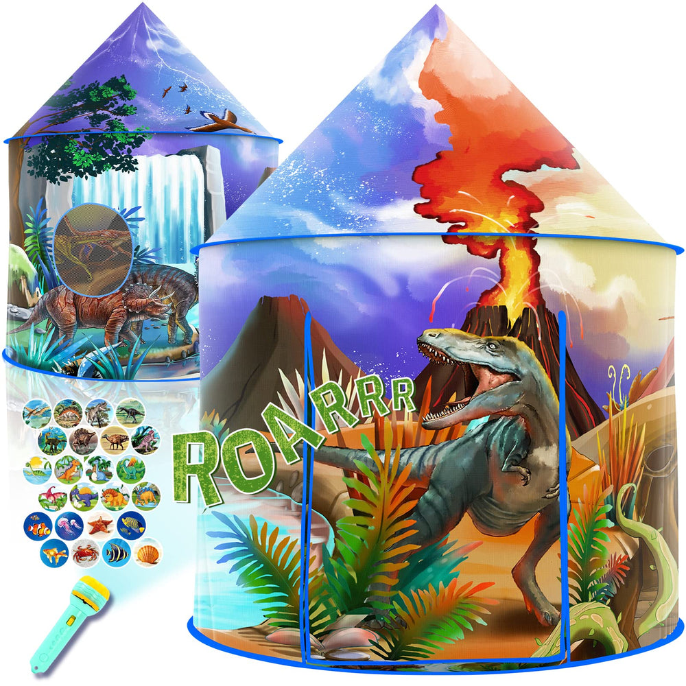 Afomida dinosaur play tent pop-up assembly demonstrates quick setup for indoor or outdoor fun.