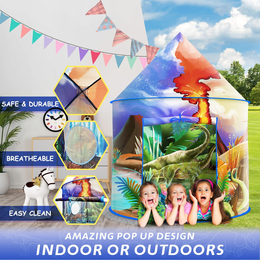Afomida dinosaur play tent bonus projector torch enhances storytelling.