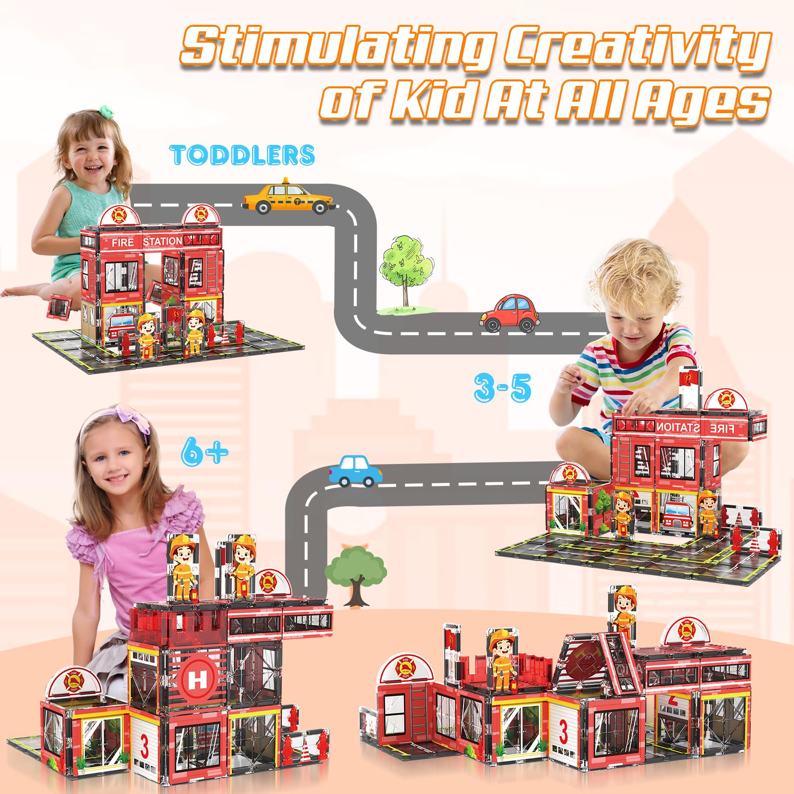 AFUNX city-building scene with tiles inspires creative problem-solving and fine motor skills.