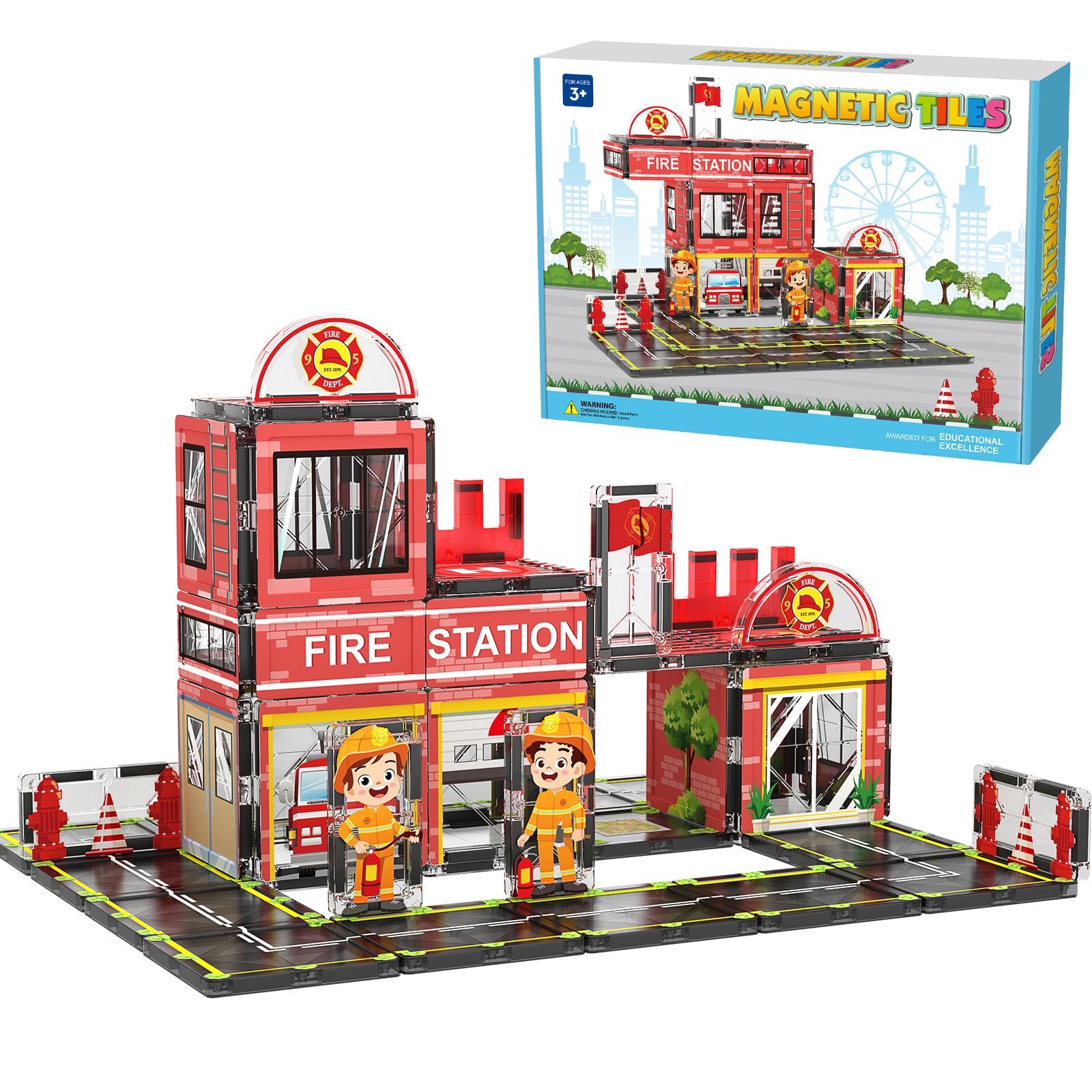 AFUNX fire station tiles assembly fuels imaginative play and early STEM exploration.