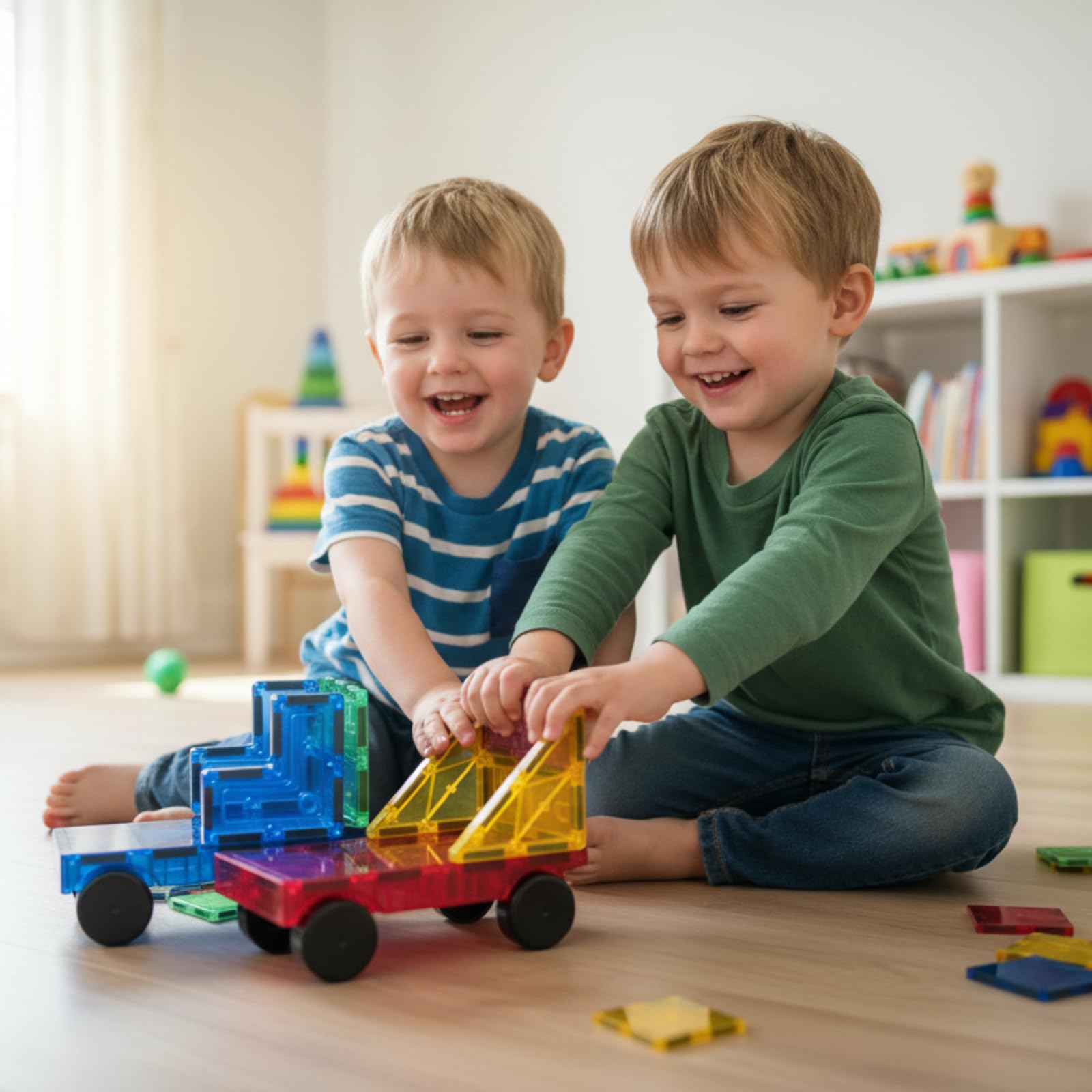 AFUNX magnetic blocks stack easily to create sturdy towers and shapes.