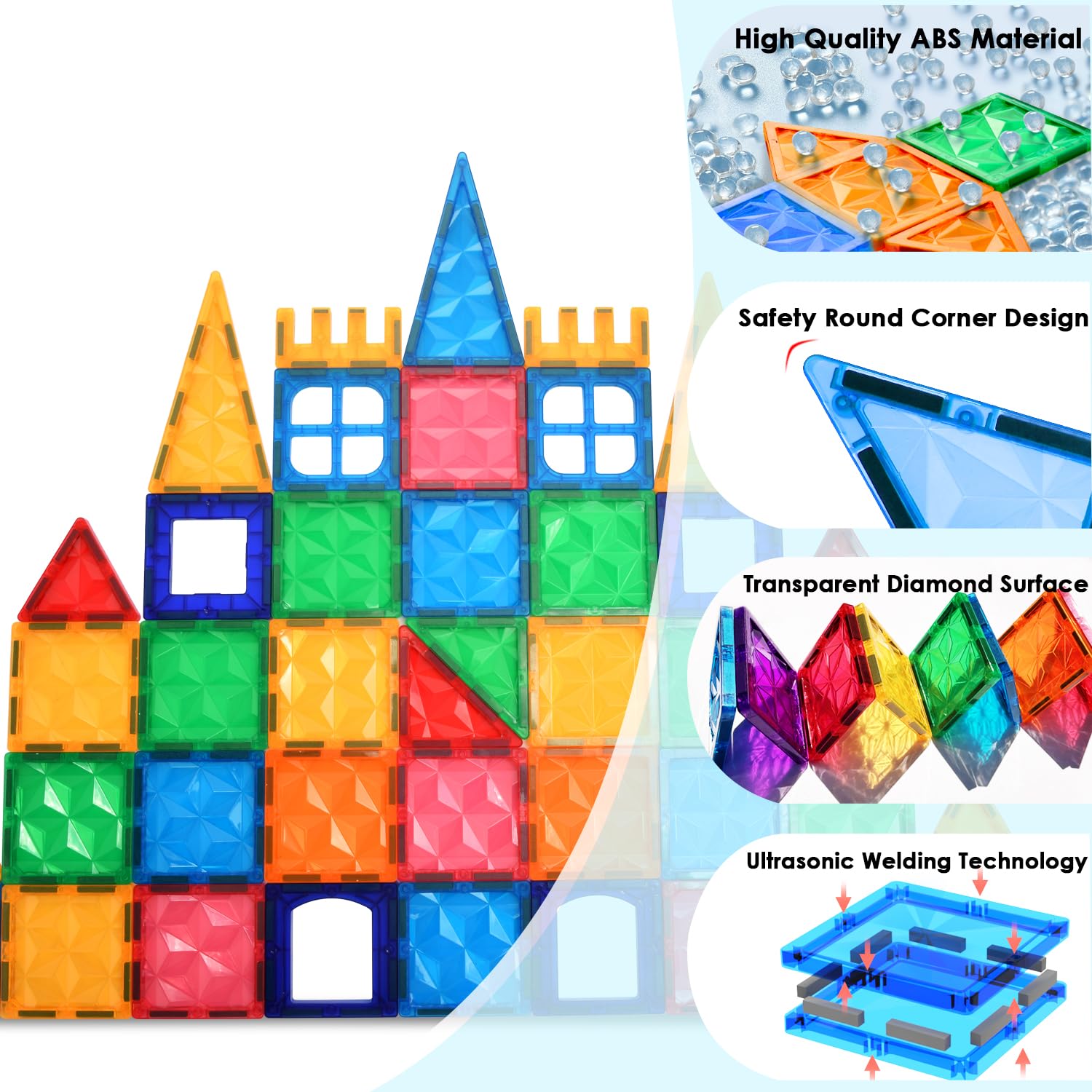 AFUNX magnetic tiles with 2 cars enable storytelling and collaborative play