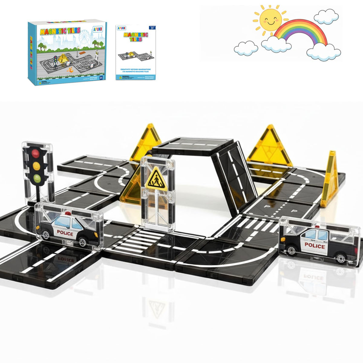 AFUNX magnetic road expansion set for creative city layouts and hands-on play.