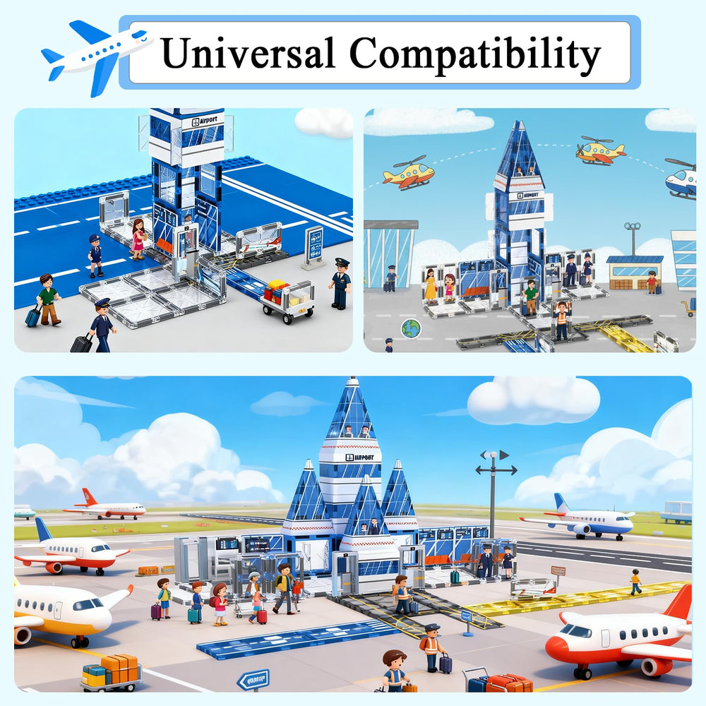 AFUNX magnetic tiles runway planes support interactive takeoff and landing pretend play.