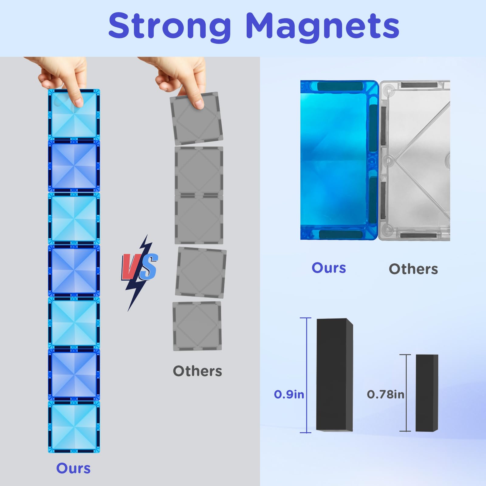AFUNX magnetic tiles with strong magnets enable stable tall structures.