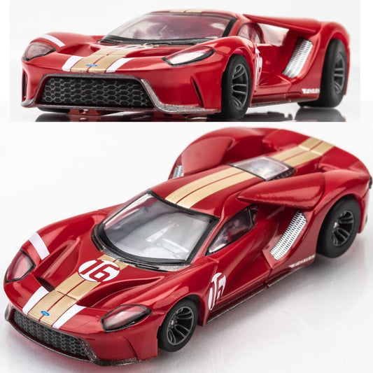 AFX Ford GT Heritage #16 front view shows race-ready red livery and precise detailing
