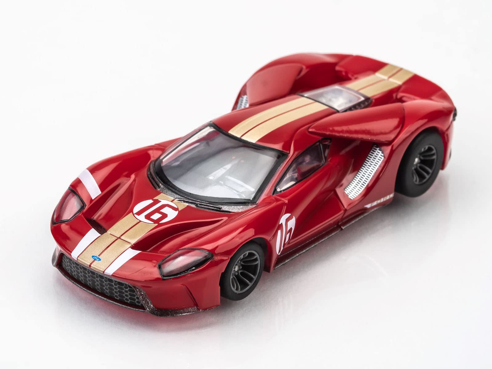 AFX Ford GT Heritage #16 rear wing-down angle captures dramatic curvature