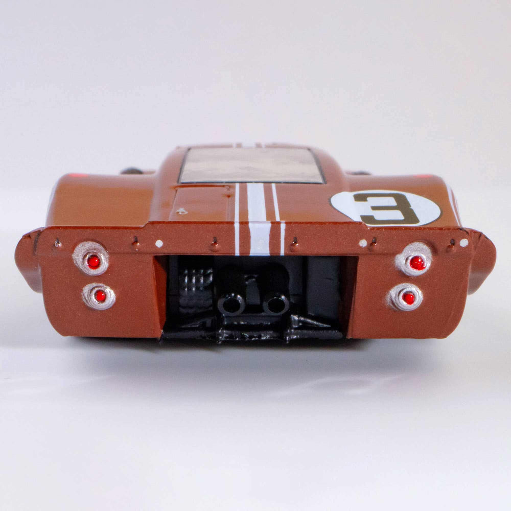 AFX Ford GT40 Mark IV engine compartment shows authentic engine bay.