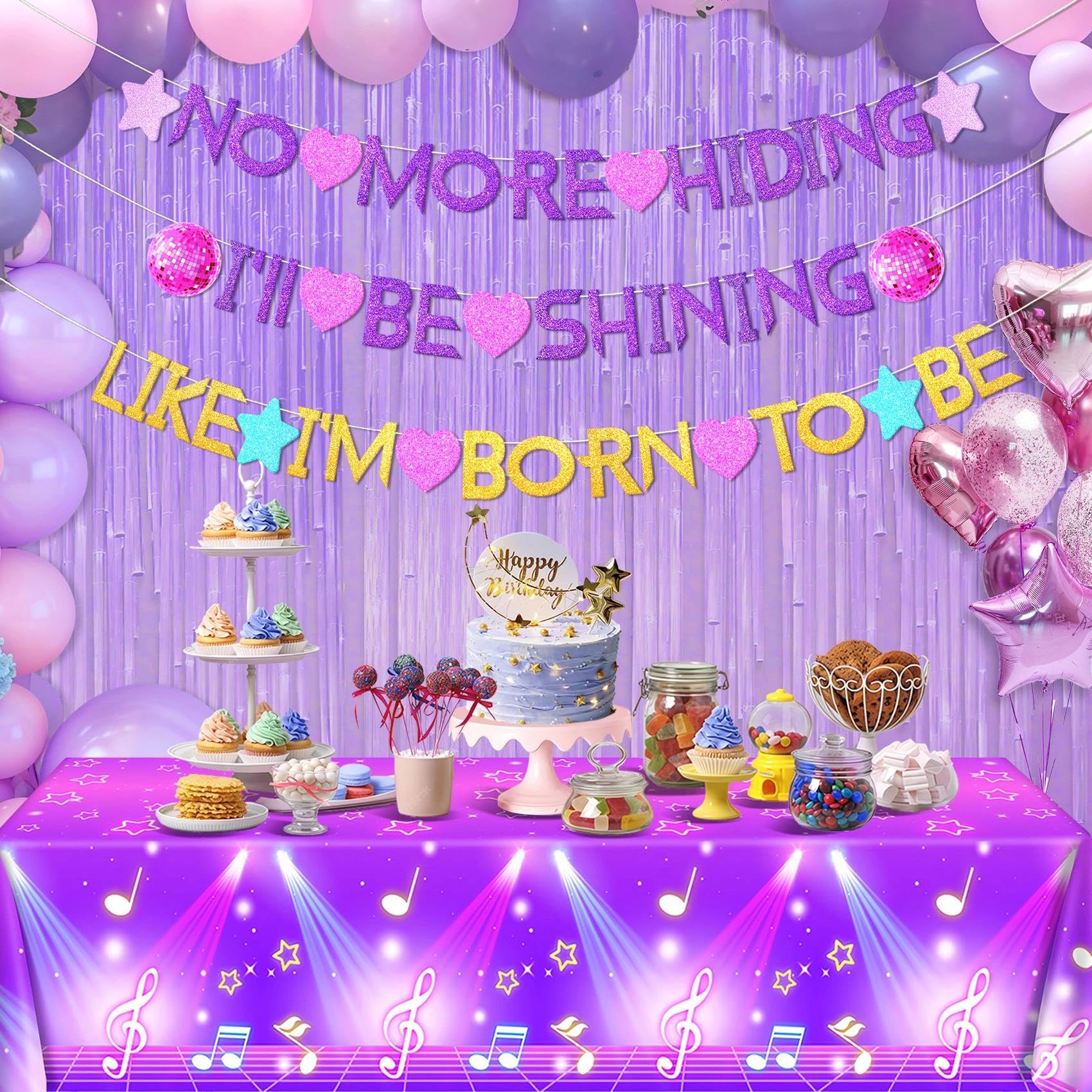 AFZMON kpop theme decor in purple pink blue sparks energy