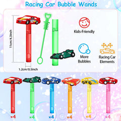 AFZMON Six Color Race Car Bubble Wands showing vibrant hues for kid-friendly fun