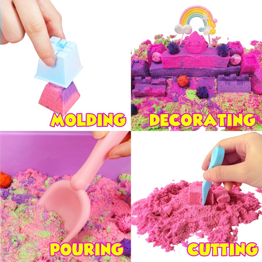 AGENTLAN Unicorn Sensory Bin green sand supports hands-on creativity and motor skills.