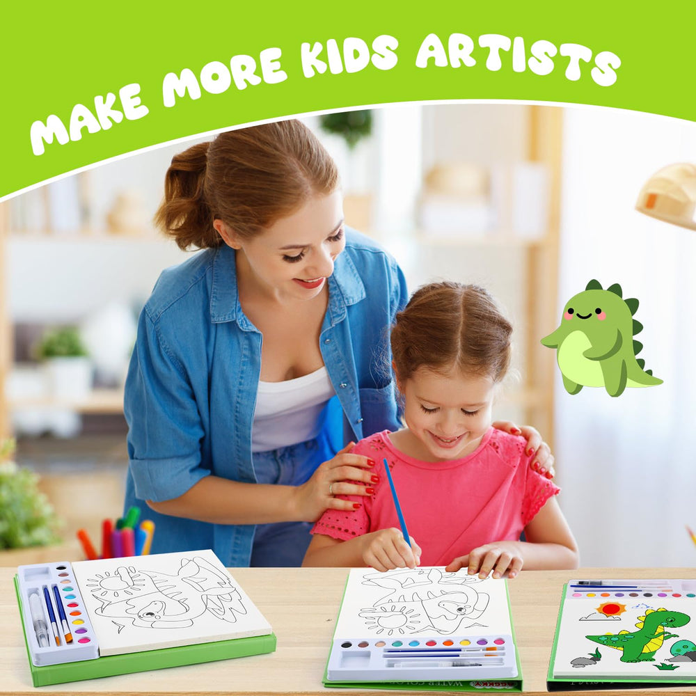 AGGKKY mess-free art time with water-based painting setup.