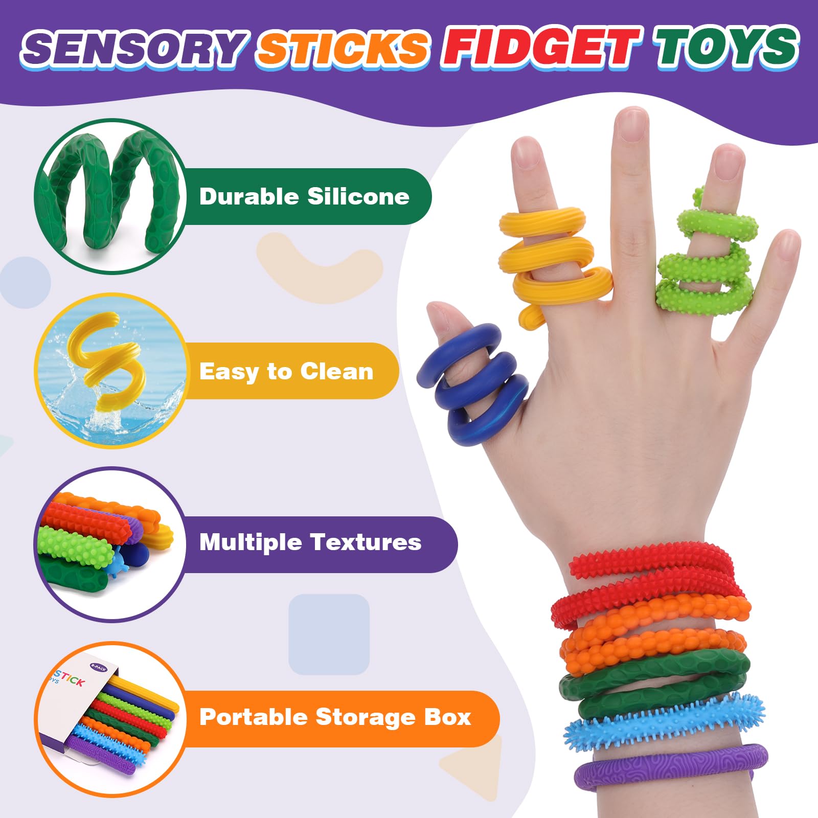 AGIFTMIND Sensory Sticks demonstrate bending and stretching for imaginative play
