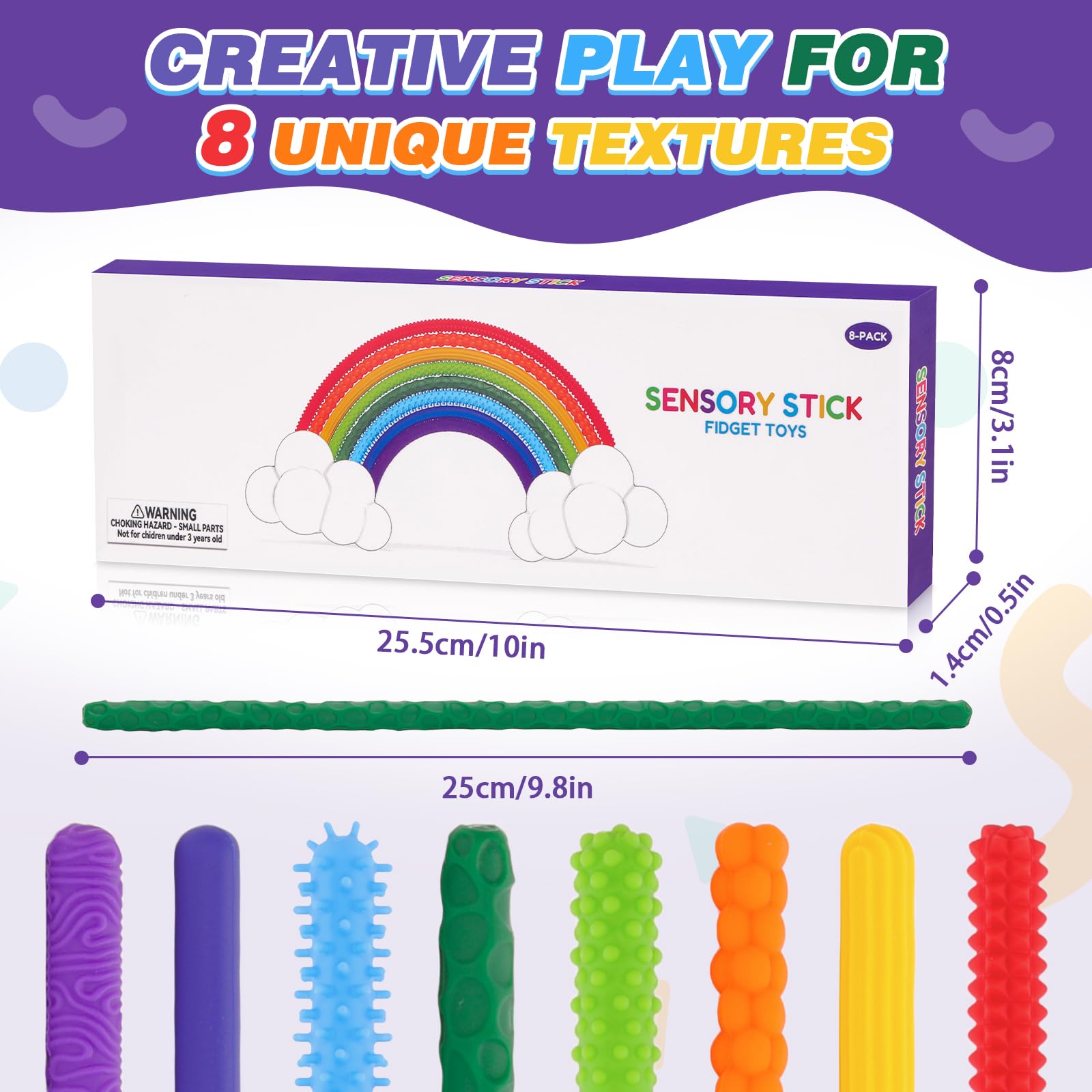 AGIFTMIND Sensory Sticks texture close-up showcases tactile variety