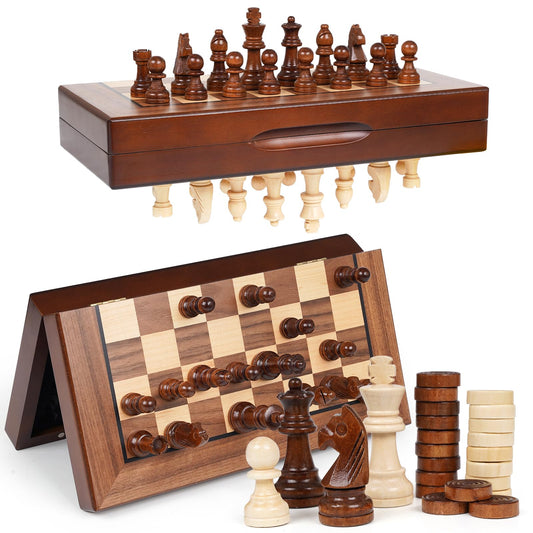 Agirlgle 2-in-1 chess and checkers board showcases versatile gameplay for home and travel.