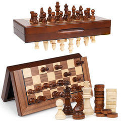Agirlgle 2-in-1 chess and checkers board showcases versatile gameplay for home and travel.