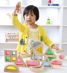 Close-up of hardwood grain and bright colors on Agirlgle blocks