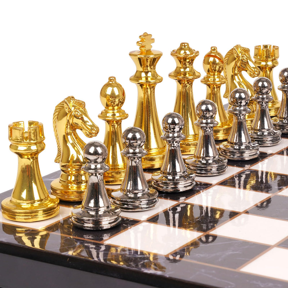 Agirlgle metal chess set with marbled board for stylish gameplay