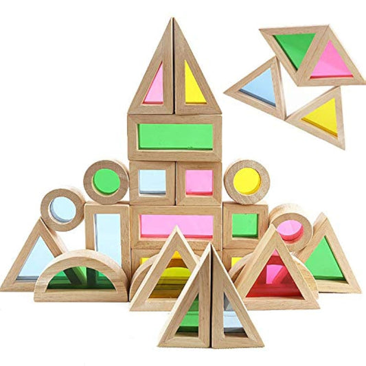 Agirlgle rainbow wooden blocks 24-pcs set for colorful learning and stacking