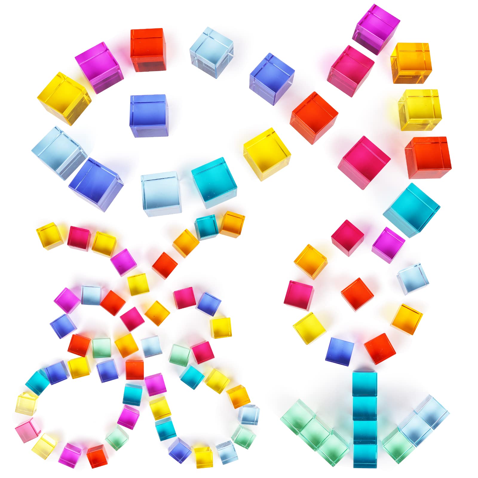 Agirlgle wood and acrylic rainbow blocks offer varied textures for sensory-rich play