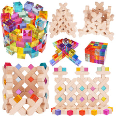 Agirlgle wooden rainbow blocks cube for creative stacking and fine motor skill development