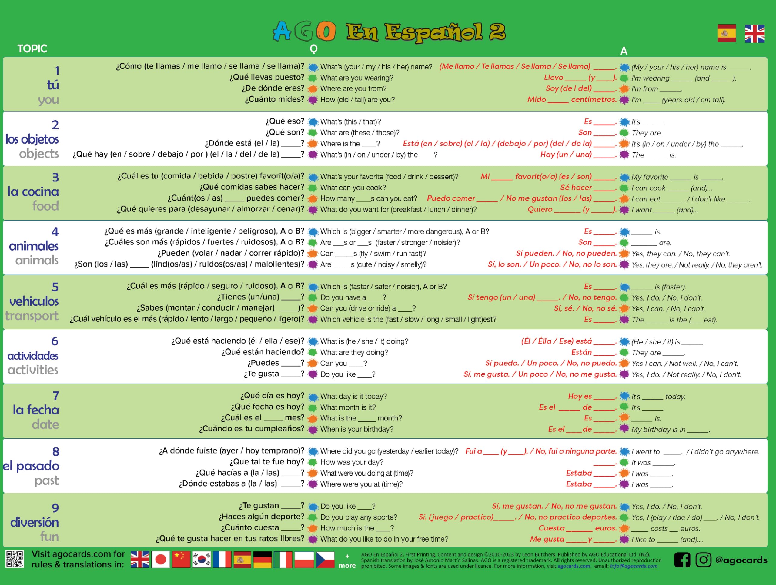 AGO En Español 2 includes 36 illustrated prompts for practical conversations