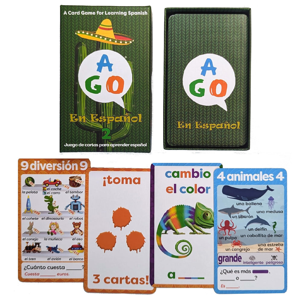 AGO En Español 2 card game cover shows vibrant prompts for engaging learning