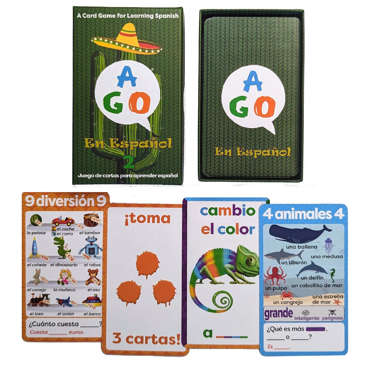 AGO En Español 2 card game cover shows vibrant prompts for engaging learning