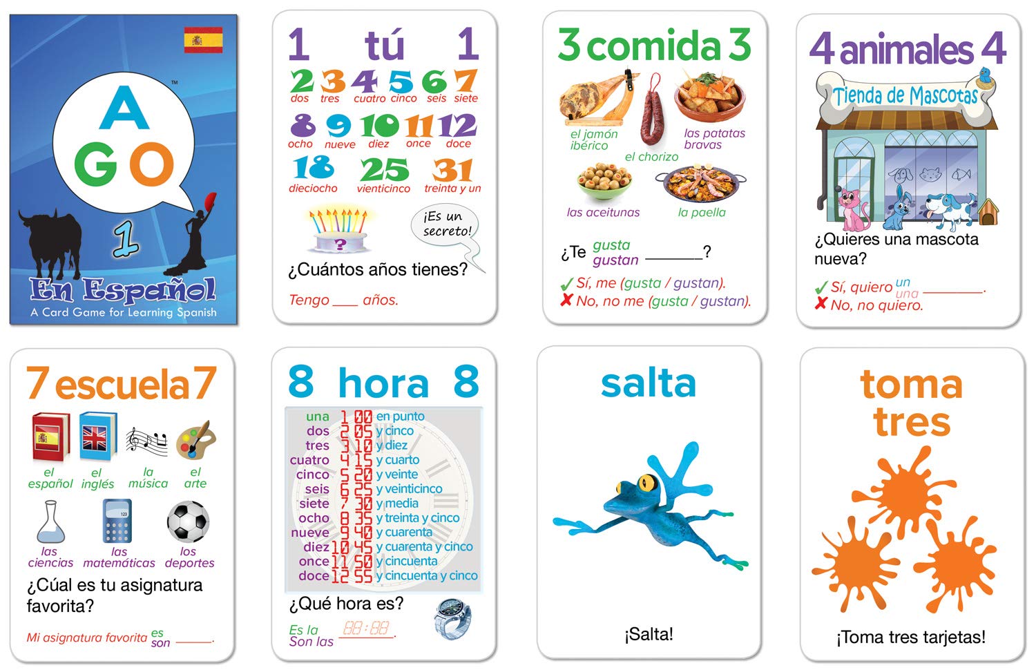 AGO En Español card illustrations provide context to learn vocabulary.