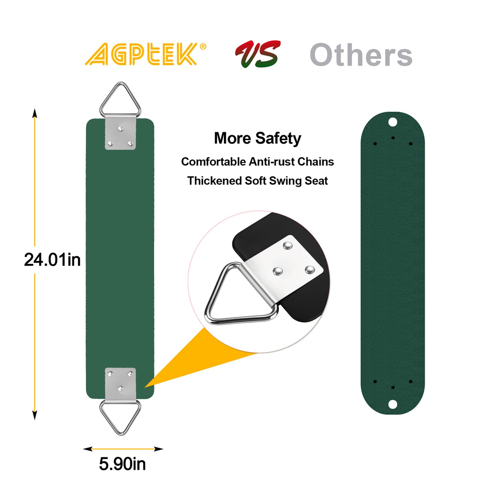 AGPTEK swing seat green hanging-point area shows easy installation option.