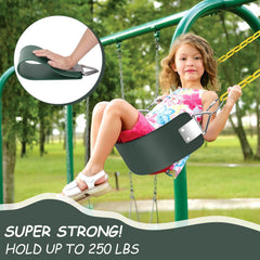 AGPTEK swing seat green side view highlights wide, comfortable surface for kids and adults.
