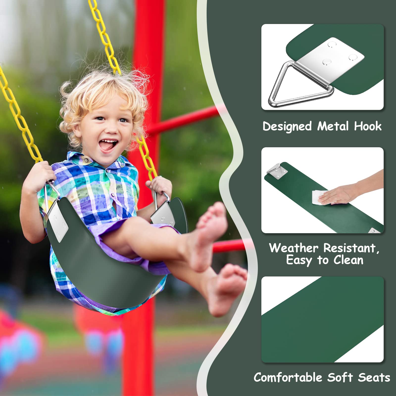 AGPTEK swing seat green top view emphasizes smooth edges and safe design.