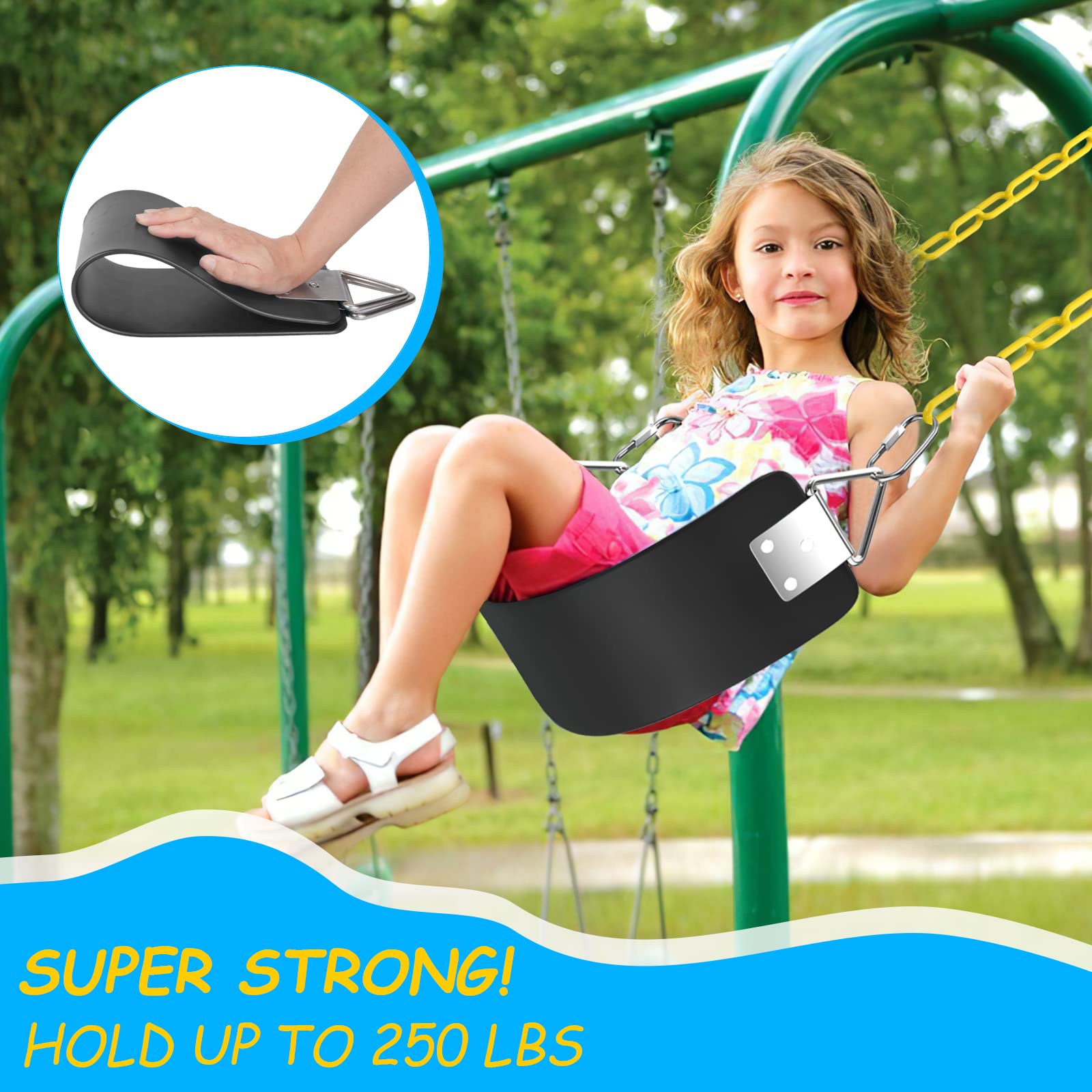 AGPTEK swing seat close-up shows polymer and metal build.