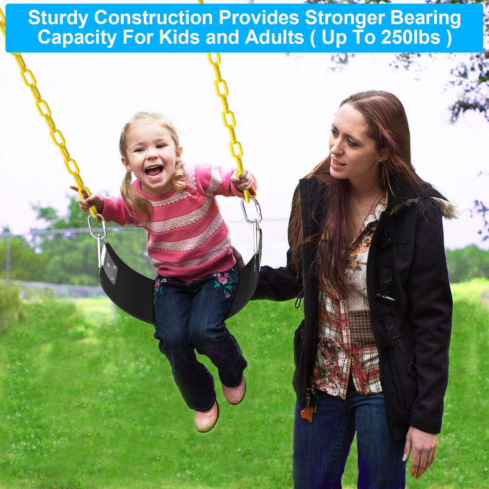 AGPTEK swing seat capacity label shows 113 kg for adults and kids.