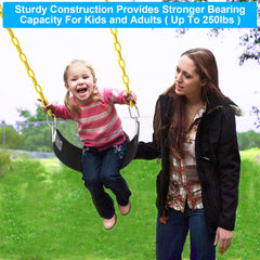AGPTEK swing seat capacity label shows 113 kg for adults and kids.