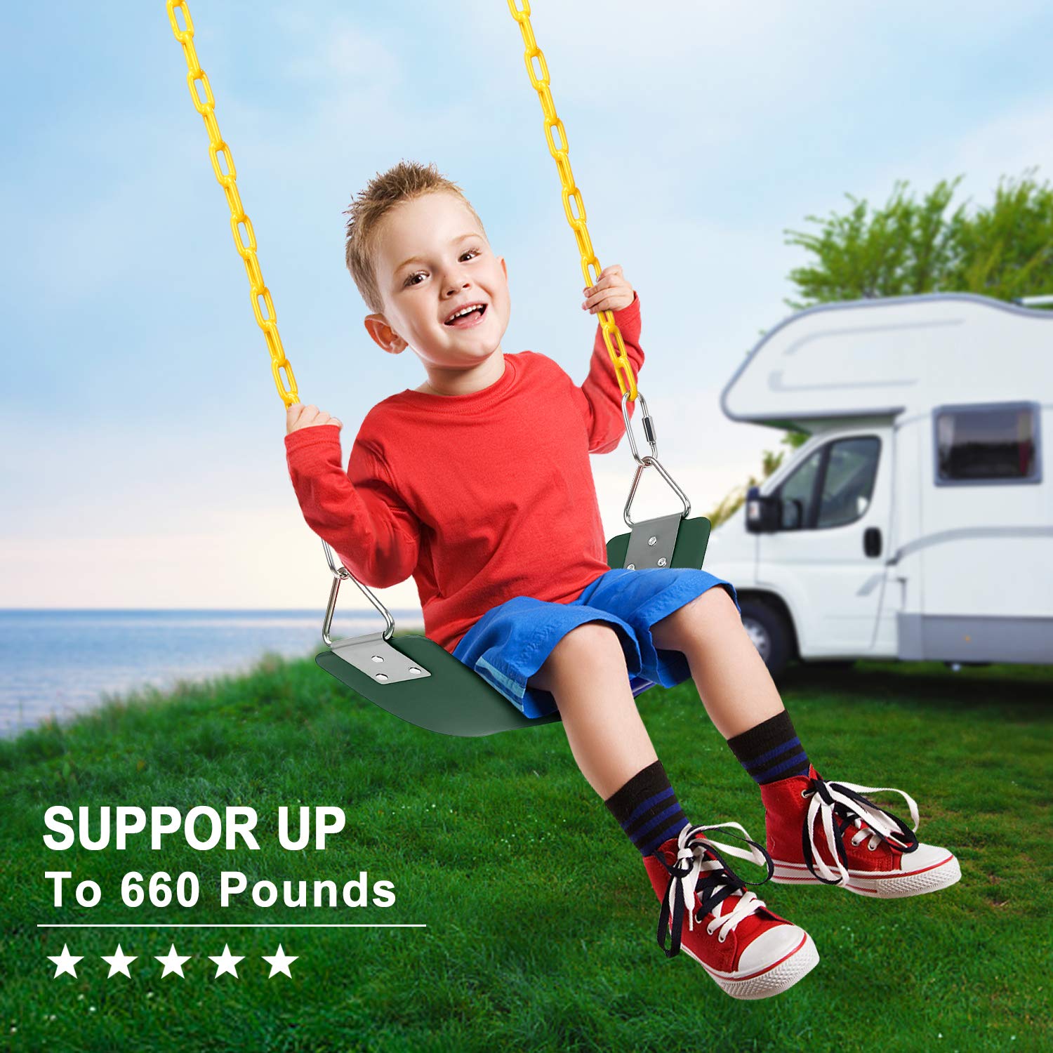 AGPTEK swing supports up to 250 pounds for active play.