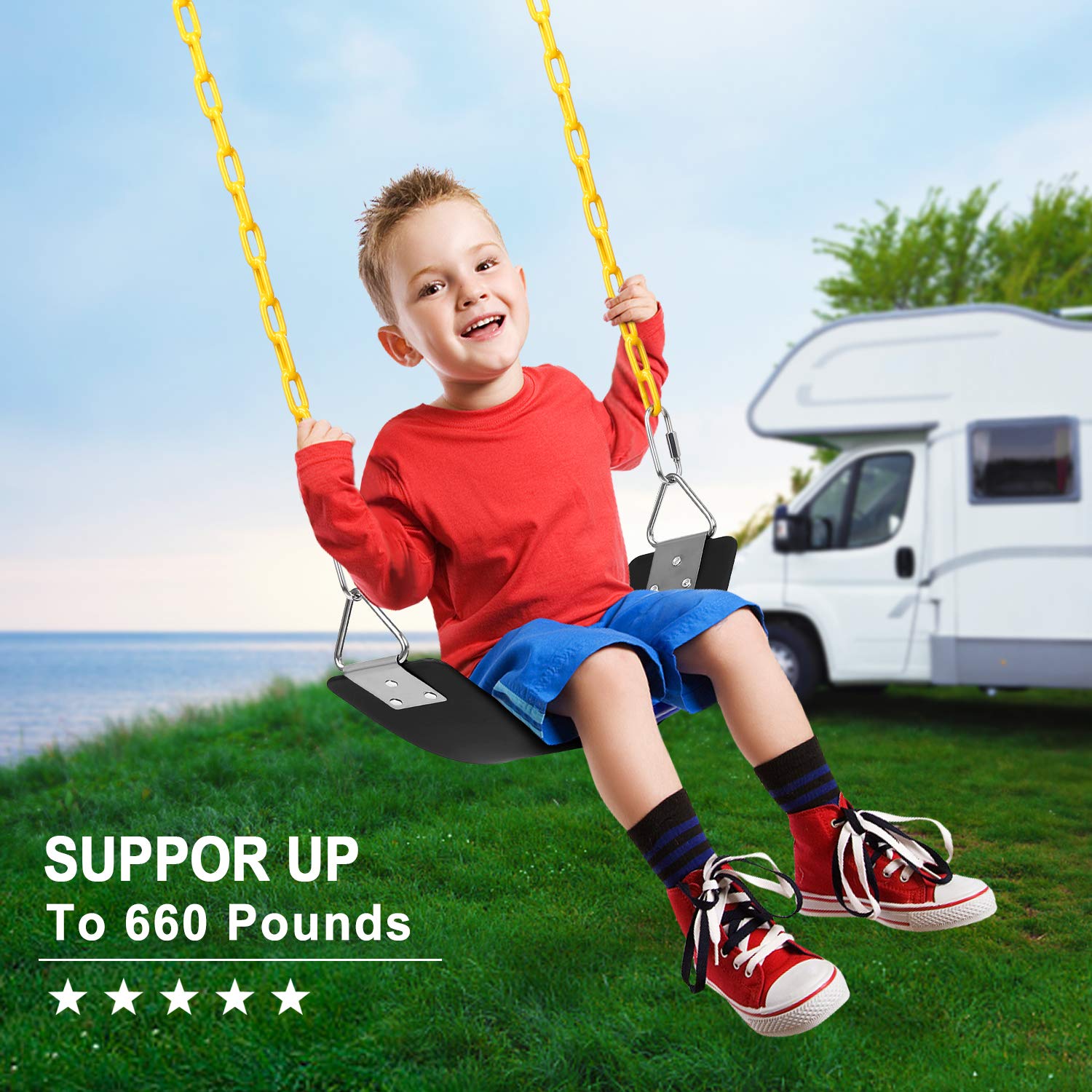 AGPTEK swing supports up to 250 pounds for active kids