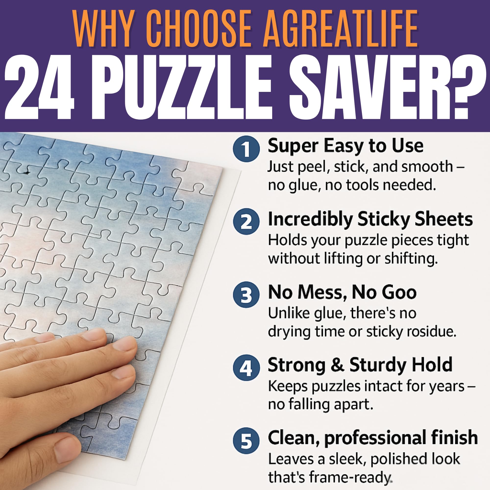 AGREATLIFE packaging image shows puzzle saver sheets for quick setup and storage