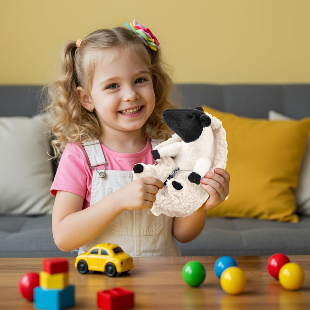 AGRIMONY plush lamb features a red ear tag for authentic lamb aesthetics.