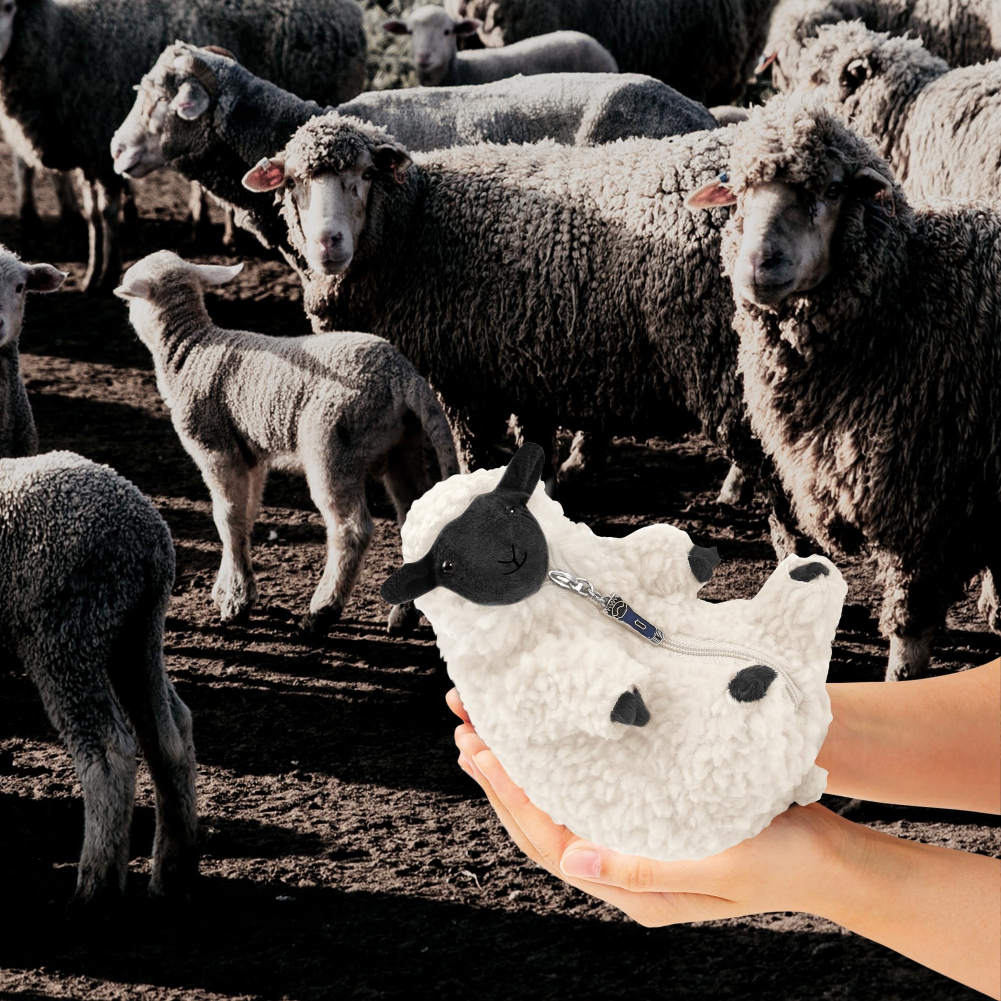 AGRIMONY lamb plush reveals zipper shearing detail with removable inner coat.