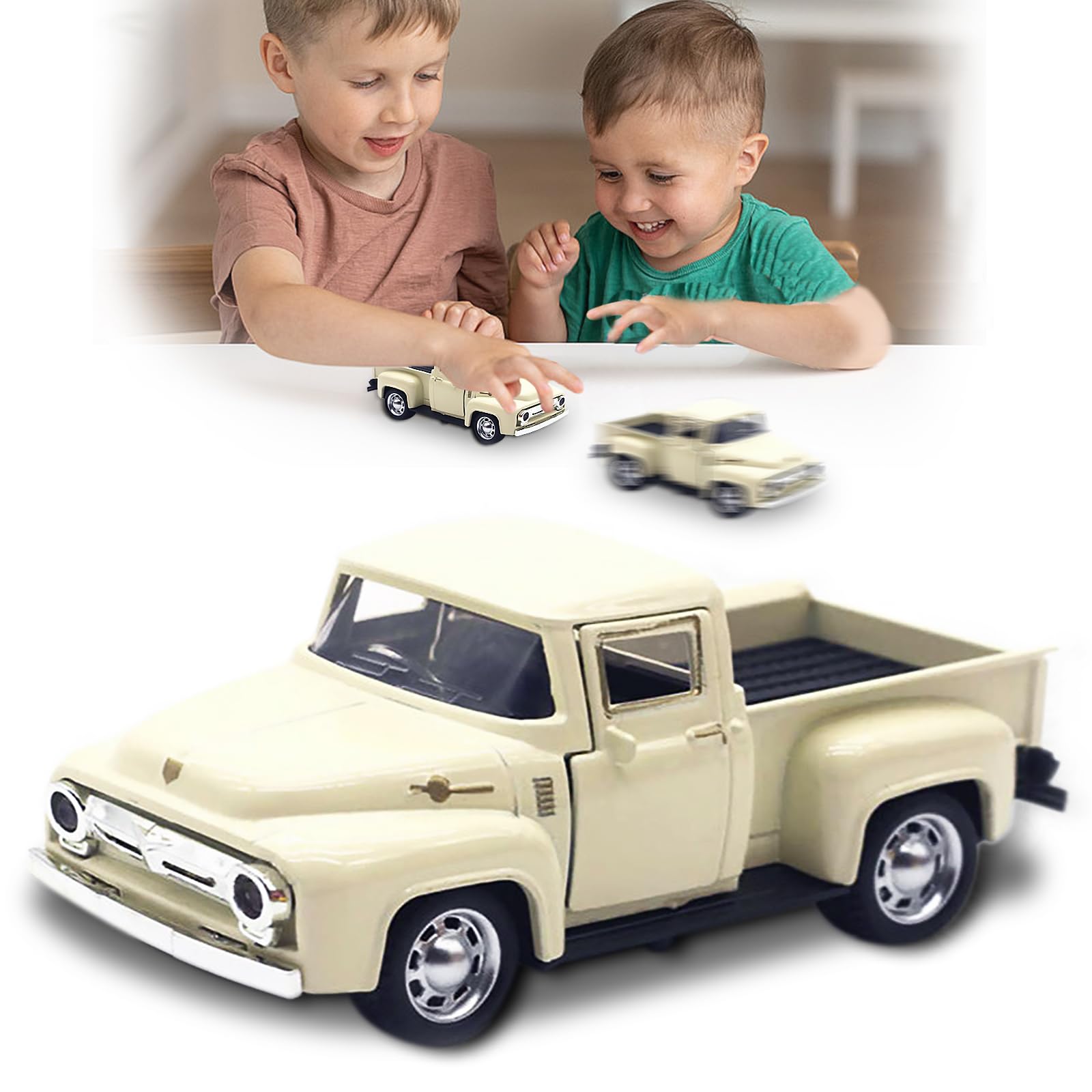 AGSIXZLAN Little Beige Truck Toy front view shows durable alloy build for lasting play